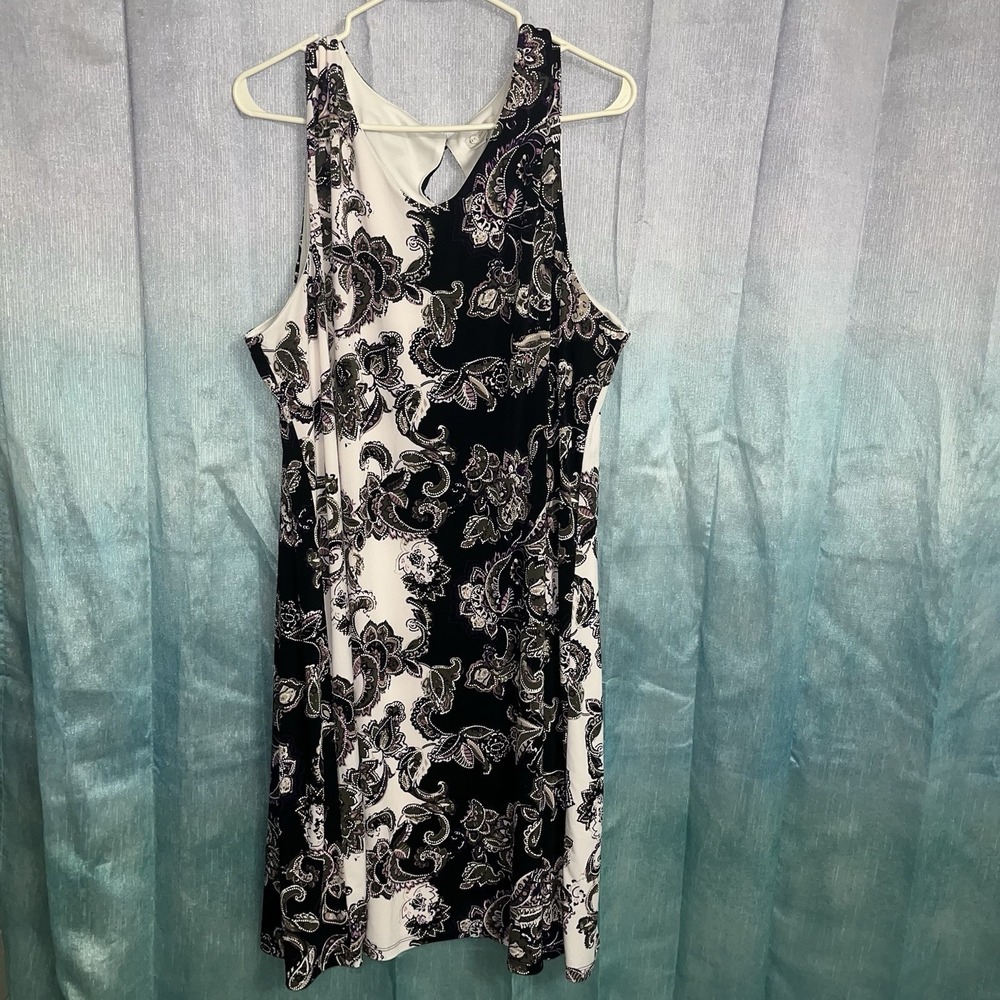 Cato Est 1946 Army Green & Purple Paisley & Floral Lined A-line Dress 22-24W